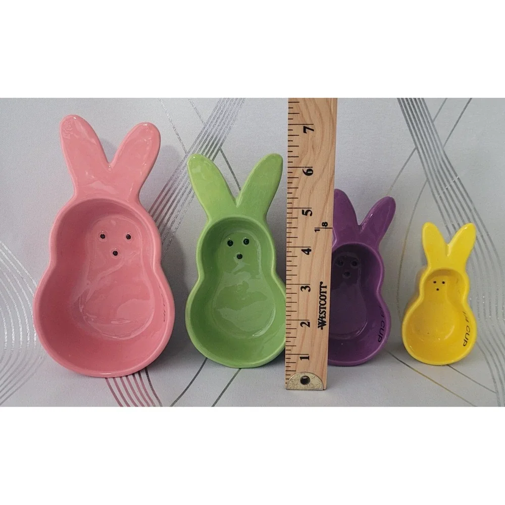 Set Of 4 Ceramic Easter Bunny Peep Measuring Cups‎ Secret Garden 1/4 to 1 Cup!